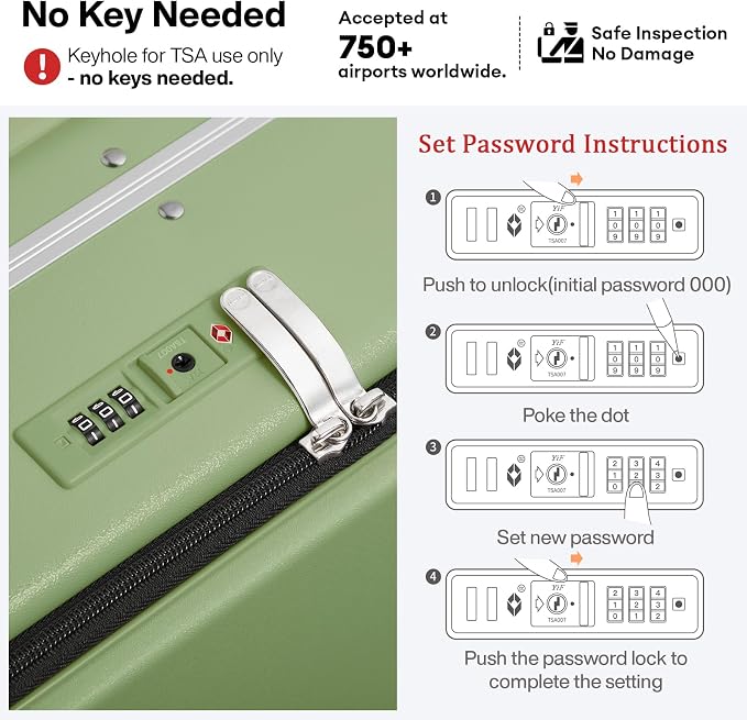 mixi 17x14x9 Carry On Luggage Underseat PC Hard Shell Suitcase Top Opening Aluminum Frame Travel Suitcases with Wheels, Avocado Green - Image 7