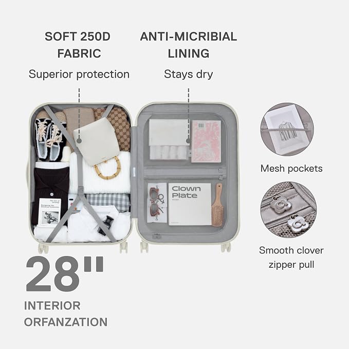 artrips Bread Design 28 inch Suitcase, Lightweight Hardside Luggage with 8 Spinner Wheels, PC TSA Lock, 98L, White - Image 3