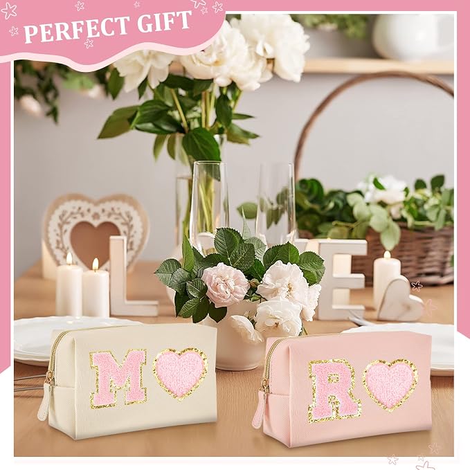 24 Pcs Preppy Makeup Bag PU Leather Cosmetic Bag with Zipper Plain Cosmetic Pouch Waterproof Toiletry Makeup Pouch for Women Bridal Shower Favors Traveling Organizer(Light Pink, Beige) - Image 5