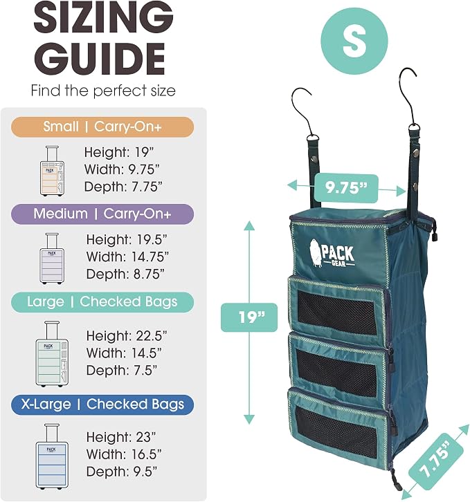 Pack Gear Hanging Carry-On Organizer - Our Standard Hanging Luggage Organizer Fits Any Carry On - Our Packing Cubes For Travel Use Mesh Windows to Make Finding Clothes Easy (Green, S) - Image 5