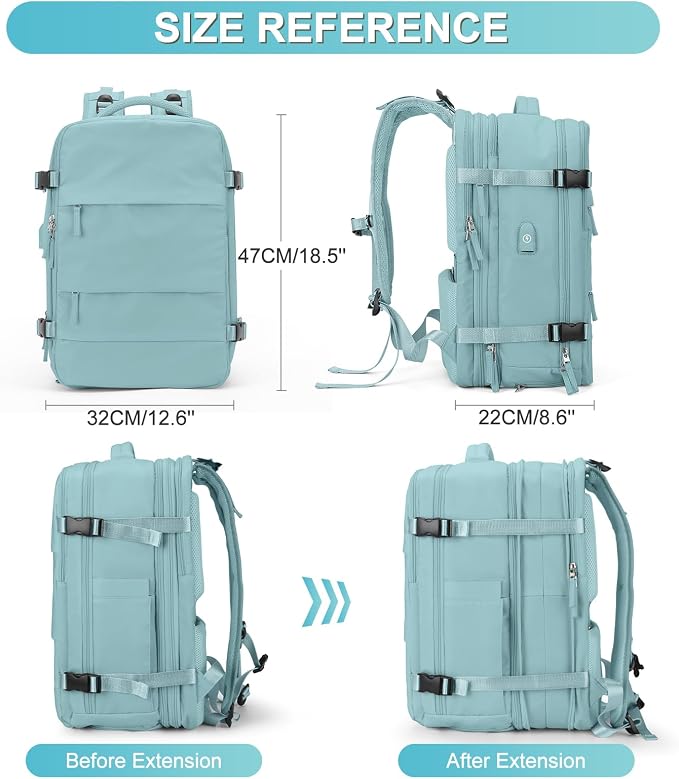 coofay Expandable Backpack For Traveling On Airplane Travel Backpack For Women Men Airline Approved Carry On Bags For Airplanes Gym Bag With Shoe Compartment Waterproof Hiking Backpack Essentials - Image 2