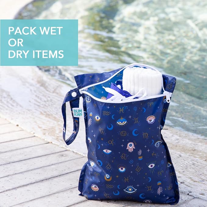 Bumkins - Waterproof Wet Bag & Clear Travel Bags - For Beach, Baby, Travel, Swim Suit, Cloth Diapers, Pump Parts, Pool, Gym, Toiletries - Reusable & Easy to Clean - Evil Eye - 4 Pack - Image 3