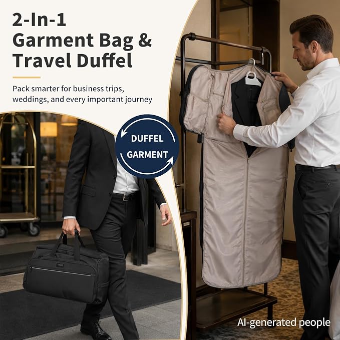 VERAGE Garment Duffel Bag, Carry-On Suit Travel Bag, 45L | Fits 2–4 day trips, fully enclosed one-zip design, wrinkle-free packing, shoe compartment, detachable toiletry kit - Image 2
