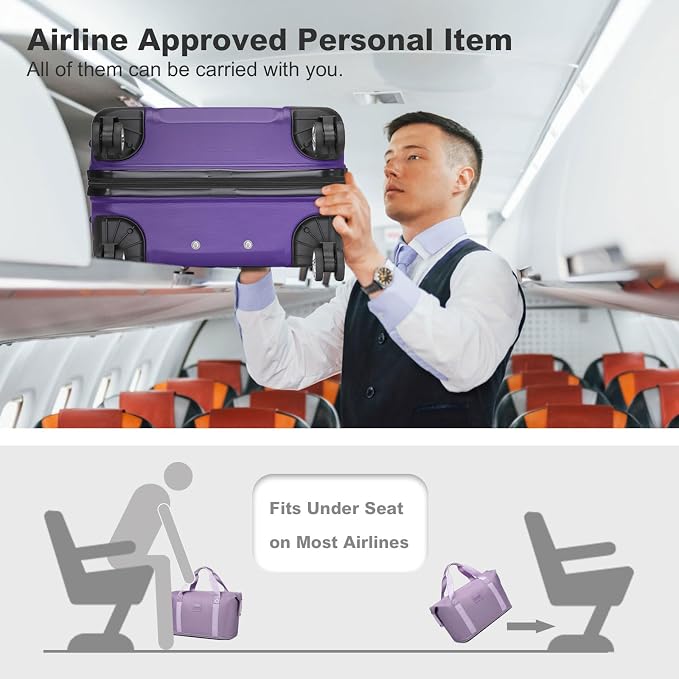 Kono Luggage Set 4 Piece Carry On Hardside Luggage with Spinner Wheels | Lightweight PC+ABS Carry On Suitcase with TSA Lock Purple - Image 3