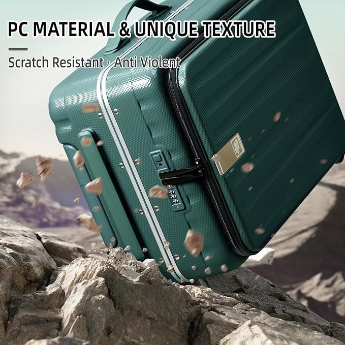 Hanke 20 Inch Carry On Luggage Aluminum Frame Front Opening Rolling Suitcase PC Hard Sided Luggage with Spinner Wheels Travel Luggage for Woman Men Gifts.(Dark Green) - Image 7