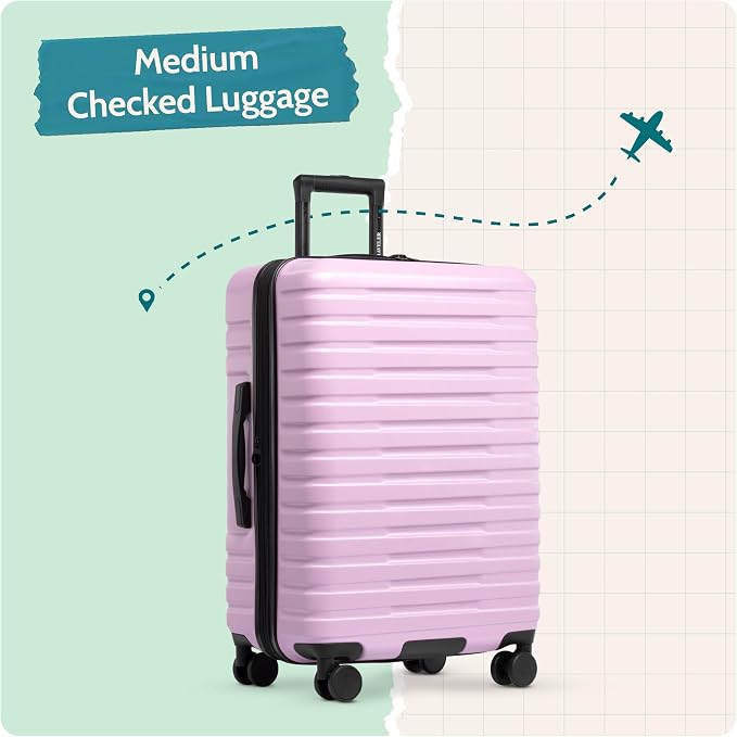 U.S. Traveler Boren Expandable Hardside Rugged Travel Luggage with 8 Spinner Wheels, Lavender, Checked-Medium 26-Inch - Image 5