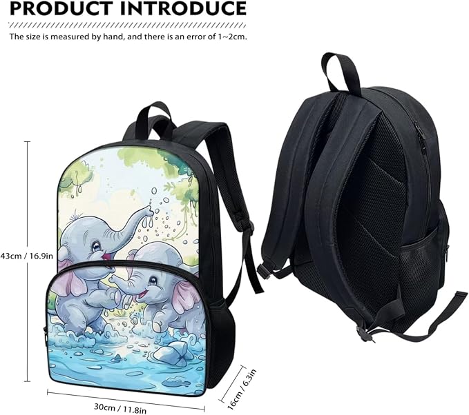 Elephant School Backpack for Teen Girls 10-12 with Lunch Box Cute Backpacks for Middle School Kids with Lunch Bag and Pencil Case 17 Inch School Bag Lunchbox Set - Image 2
