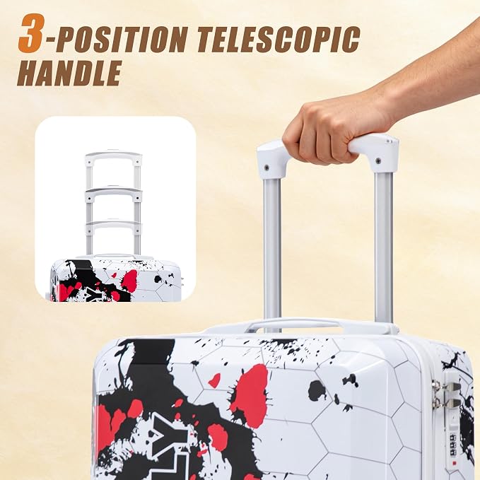 Hardside Luggage Sets, Lightweight Stripes Suitcase with Spinner Wheels, Black-PC - Image 6