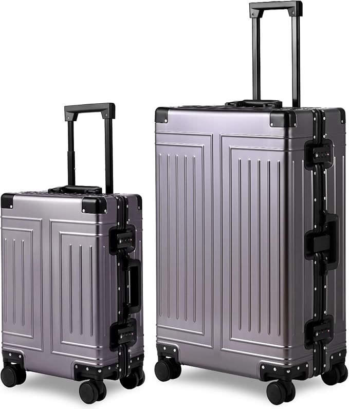 All Aluminum 20/28 Luggage Set，Cut from Whole Aluminum Sheet，22x14x9 Airline Approved ，（3rd Generation，Premium Metal zipperless suitcase ） (grey, 20+28inch) by KANGSHILU