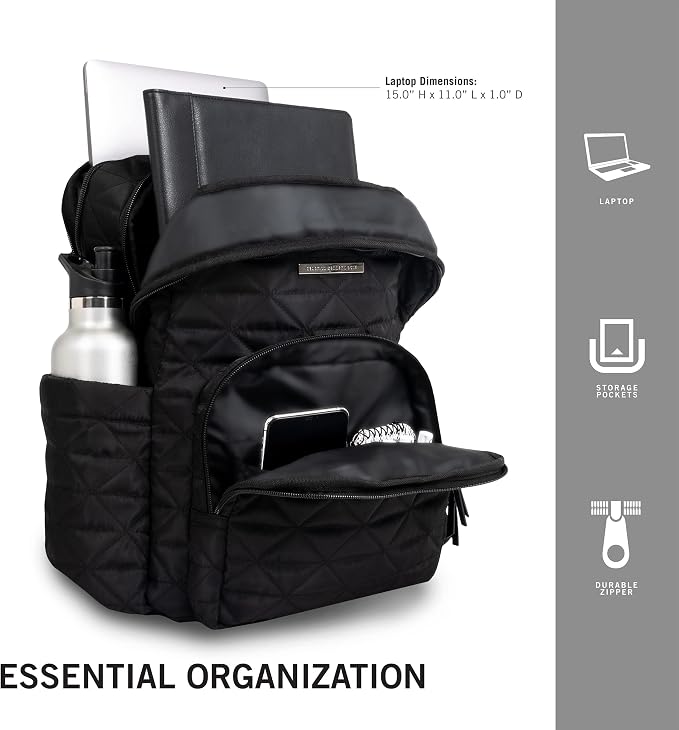 Kenneth Cole REACTION Diamond Tower Collection Lightweight Hardside Expandable 8-Wheel Spinner Travel Luggage, Black, 2-Piece Bundle (Carry On + Backpack) - Image 3