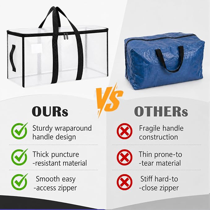 Songrey Heavy Duty Moving Bags, 8 Pack Large Storage Bags with Zipper & Handles, Waterproof Totes Bags for Clothes Packing, Moving, College Supplies, Home Organization - Image 4