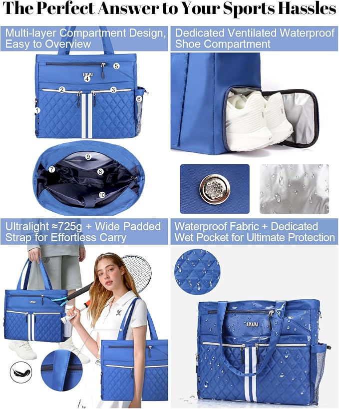 Tennis Bags for Women, Tennis Bag Holds 2 Rackets, Gym Bags with Ventilated Shoe Compartment, Suitable for Pickleball Tennis Badminton - Image 5