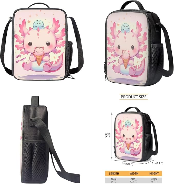 Axolotl Backpack for Girls 8-10 with Lunch Box Ice Cream Backpacks and Lunchboxes + Insulated Water Bottle Pouch Holder + Pencil Case Kawaii Bookbag Lunch Bag - Image 5