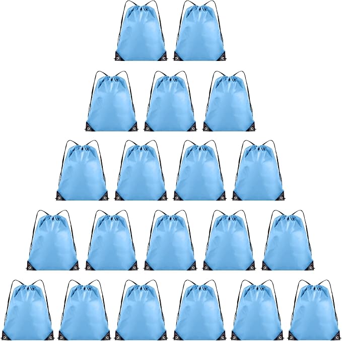 Grneric 20 Pieces Drawstring Backpack Bulk Cinch Sackpack Ployster Drawstring Bags for Gym Party Trip(Sky Blue) by Grneric