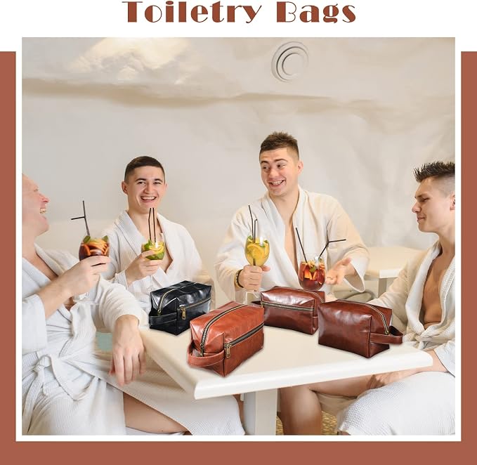 Hillban 6 Pcs Groomsmen Gift Men Travel Toiletry Bag, Bestmen Gifts Set, Leather Toiletry Bag with Side Handle Water Resistant Bathroom Supplies for Wedding Party Favor(Brown, Black, Coffee) - Image 6