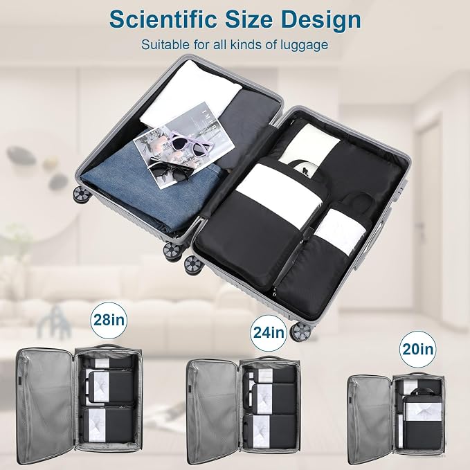 Cozary Suitcase Organizer - Packing Cubes Set with Compression and Waterproof Polyester Fabric, Travel Underwear Set for Backpacks or Hand Luggage, Perfect for Travel and Camping - Black - Image 5
