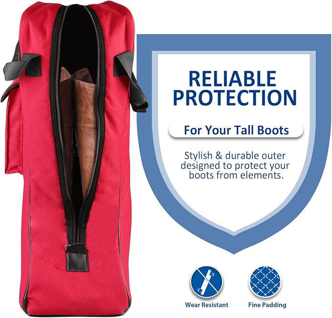 Harrison Howard Tall Boot Carry Bag Protect Rider Boots for Shows Competition Travel Long-lasting Boot Bag Red - Image 3
