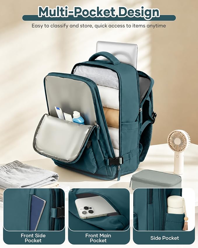 WONHOX Large Travel Backpack Women, Carry On Backpack,Hiking Backpack Waterproof Outdoor Sports Rucksack Casual Daypack Work Daypack Shoes Compartment, Dark Blue - Image 5