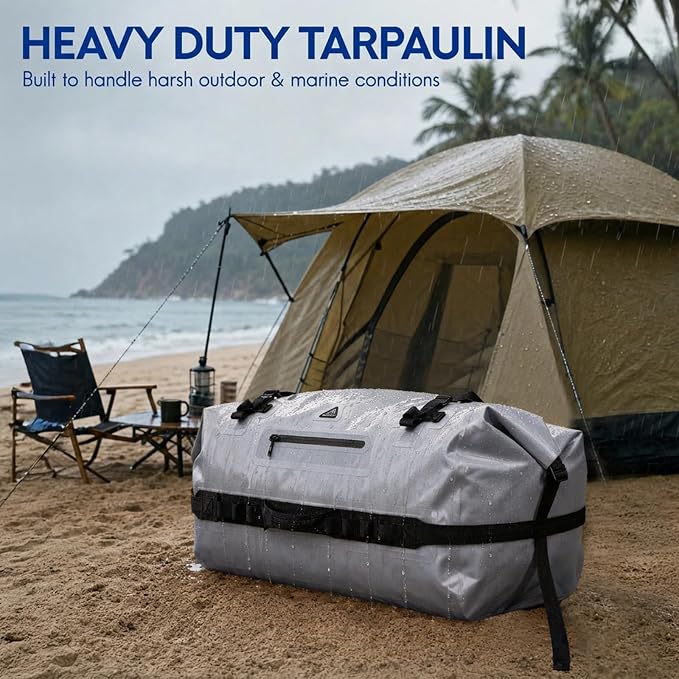 Haimont IPX7 Waterproof Roll-Top Dry Duffel Backpack | 60L/90L Sizes, 500D Tarpaulin, Welded Seams, Mesh Pockets, Boating & Kayaking - Image 3