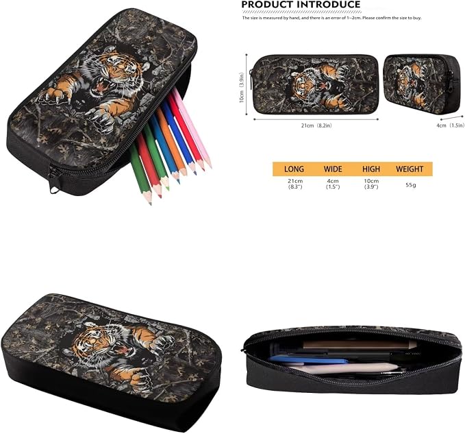 Tiger Camo Backpack for Boys Kids Backpack with Lunch Box Water Bottle Carrier with Strap and Pencil Case Pouch 4PCS Set Bookbag with Compartments for School 17 inch Large Capacity School Bag - Image 6