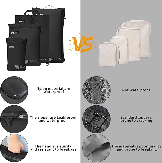 Eulant 5 Set Vacuum Packing Bags for Travel With Pump,Professional IPX8 Zip Packing Organizer for Suitcases Backpack,Space Saver Bags Packing Organizers for Clothing Packing(5 Set,Black) - Image 6