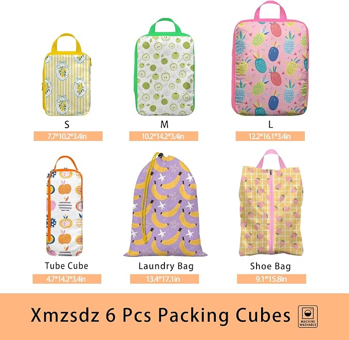 6 Pcs Compression Packing Cubes, Packing Cubes for Travel, Waterproof Luggage Organizer Bags Set, Cute Packaging Cubes for Women Kids Backpack Carry-Ons - Image 3