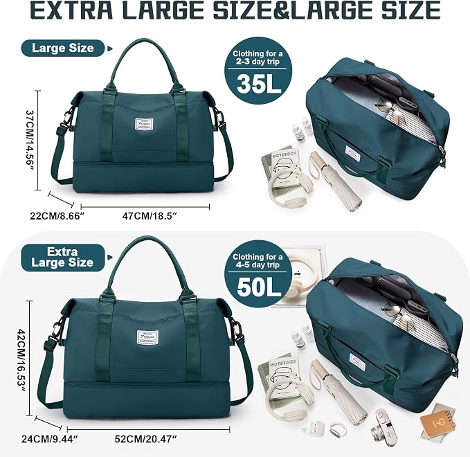 Travel Duffel Bag with Shoes Compartment,Weekender Bags for Women Travel | Overnight Carry-On Bag with Toiletry Bag & Wet Pocket & Trolley Sleeve,Extra Large - Image 2