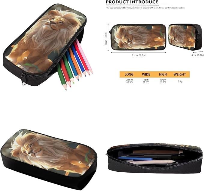 Lion Backpack for Kids Girls Backpack with Lunch Box Water Bottle Pouch and Big Pencil Pouch 4PCS Set Large Bookbag with Compartments 17" Sturdy School Bag for Boys Kids Back to School Gifts - Image 6