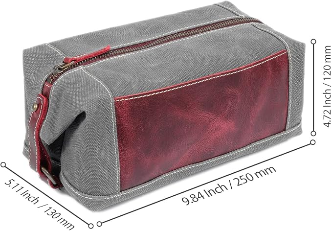 Londo Toiletry Bag Genuine Leather and Canvas Travel Toiletry Bag Dopp Kit - Unisex - Image 3