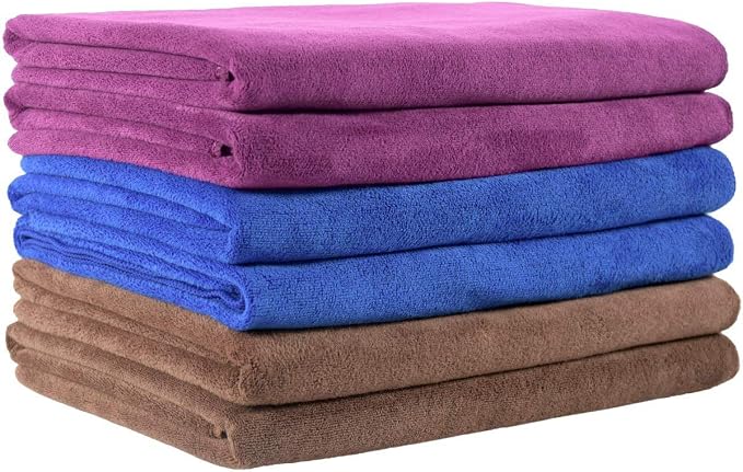 JML Microfiber Towels, Bath Towel Sets (6 Pack, 27" x 55") - Extra Absorbent, Fast Drying, Multipurpose for Bath, Swimming, Fitness, Sports, Yoga, Blue/Brown/Purple by JML