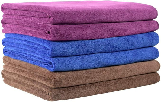 JML Microfiber Towels, Bath Towel Sets (6 Pack, 27" x 55") - Extra Absorbent, Fast Drying, Multipurpose for Bath, Swimming, Fitness, Sports, Yoga, Blue/Brown/Purple by JML