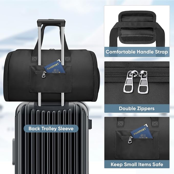 BALEINE Travel Garment Bag, Travel Suit Bag for Men, Water Resistant Carry on Garment Bag for Hanging Clothes, Garment Duffel Bag for Travel Business (Pure Black-Convertible) - Image 6