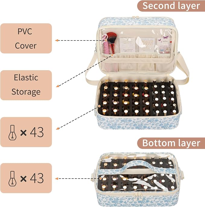 Ethereal Nail Polish Organizer Bag, Holds 86+ Bottles(15ml/0.5 fl.oz) UV Nail Lamp, Gel Polish Travel Storage Bag for Nail Kit, Gift for Manicurist, Girls - Image 5