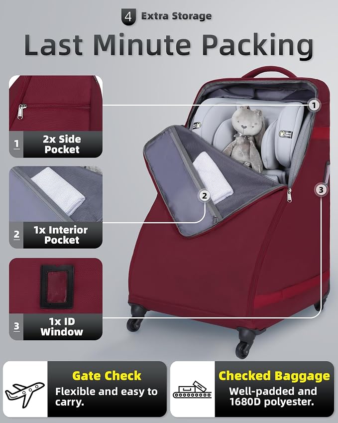Car Seat Bag Backpack with Wheels for Air Travel Extra Large Padded Carseat Cover Carrier for Airplane Gate Check Bag - Image 4