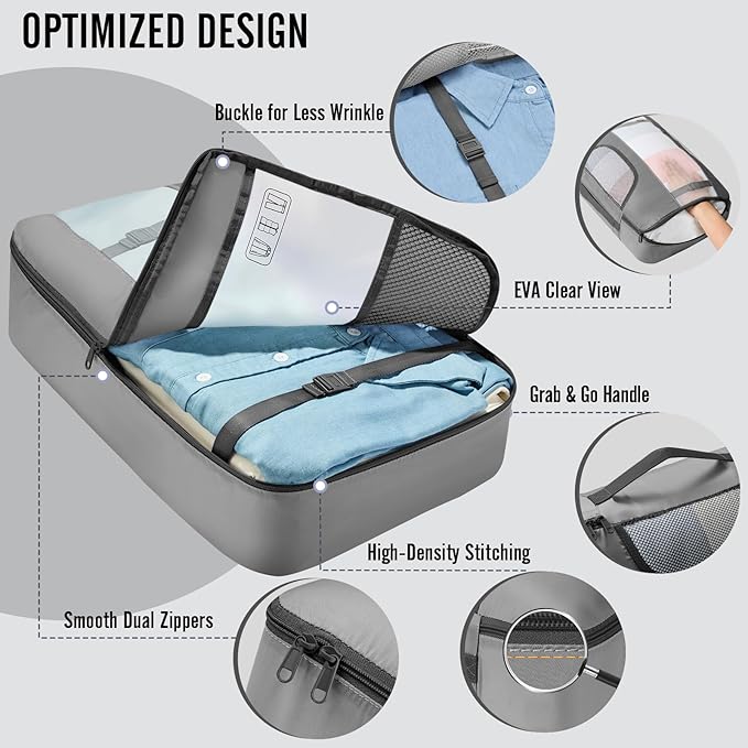 Veken 10 Set Packing Cubes for Travel Essentials,Anti-Wrinkle Buckled Suitcase Organizer for Shoe & Toiletry Bag,Carry On Luggage Bag with 99+ Count Mesh Holes for Airplane & College Dorm Accessories - Image 4