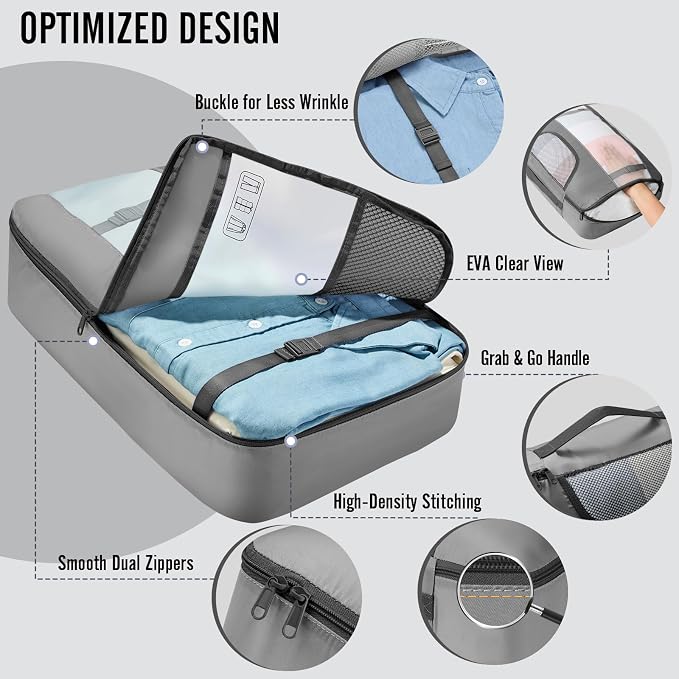 Veken 8 Set Packing Cubes for Travel Essentials,Anti-Wrinkle Buckled Suitcase Organizer for Shoe & Toiletry Bag,Carry On Luggage Bag with 99+ Count Mesh Holes for Airplane & College Dorm Accessories - Image 4