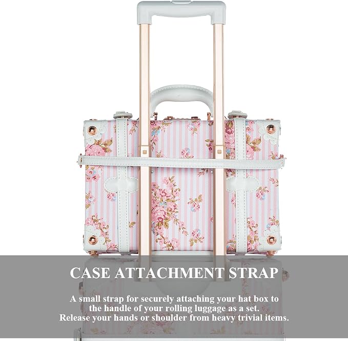 COTRUNKAGE Vintage Trunk Luggage Set Carry On Suitcase for Women (13" & 20", Pink Floral) - Image 5