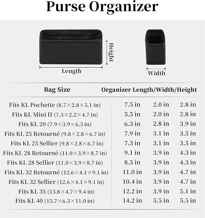 Women's Purse Organizer Insert - Satin & Lightweight Fabric with Inside Pockets, Portable for Commute, Travel, Shopping, and Evening, Multicolor Options, Fits for Kelly 20(Black, KL20) - Image 8