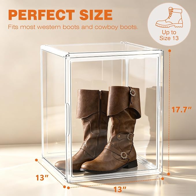 5 Pack XXX-Large Extra Large Acrylic Display Case 17.3'' x 13'' x 13'', Transparent Sneaker Boxes Clear Plastic Stackable Boot & Shoe Boxes Large Showcase for Helmet, Handbag, Figures Collectibles - Image 2