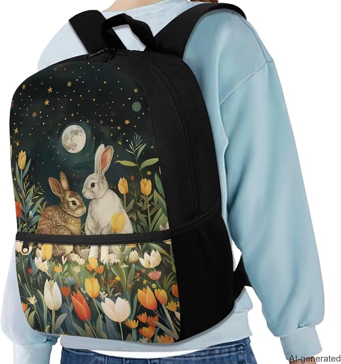 Bunny Backpack and Lunch Box for Girls Grades 3 to 8 Lightweight School Bag for Kids Foldable Insulated Lunch Bag for Elementary School High School - Image 2