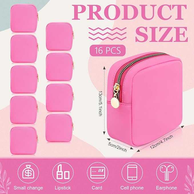Giesiery Bulk 16 Pcs Mini Nylon Makeup Bag - DIY Zipper Pouch for Travel & Wedding Favors, Waterproof Toiletry Storage - Image 3