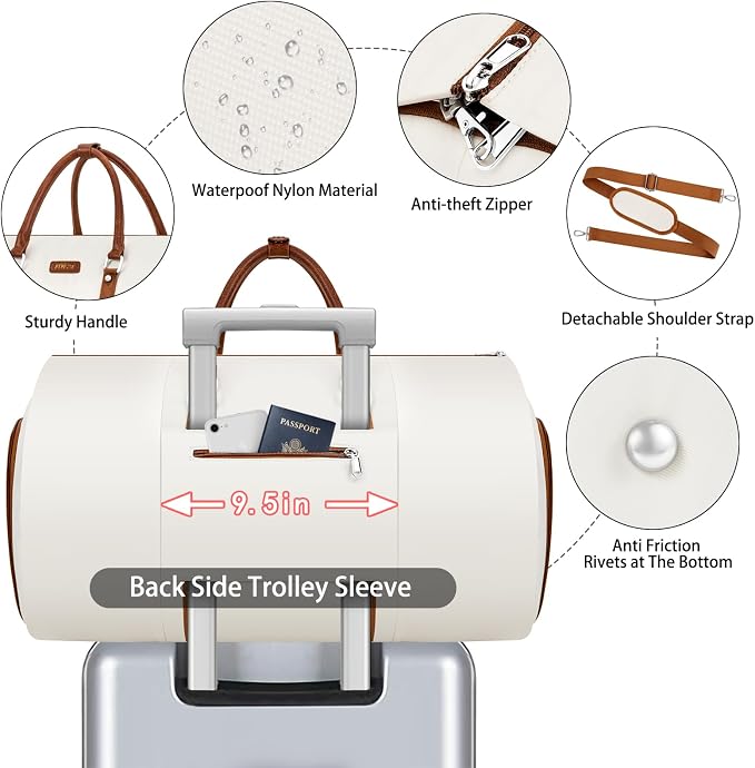 Garment Duffle Bag for Travel - Convertible Carry on Garment Duffel Travel Bag for Women Men Large Weekender Bag with Shoes Pouch 2 in 1 Hanging Suit Travel Duffel Bag 3pcs Set - Image 5