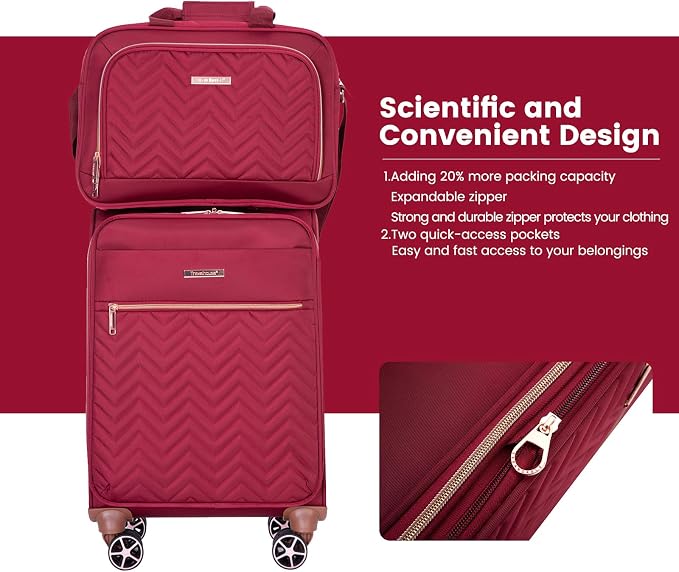 Travelhouse 4-Piece Softside Luggage Set with Spinner Wheels | Lightweight expandable suitcases: 16" underseat duffel bag + 20" carry-on + 24" + 28" checked - Image 4