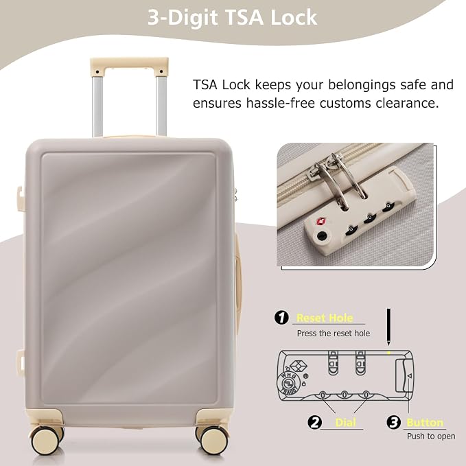 Hardside Luggage Sets, Lightweight Stripes Suitcase with Spinner Wheels, Grayish - Image 4
