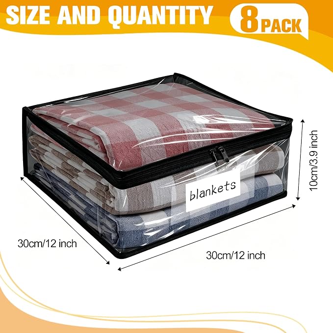 Plastic Storage Bags with Easy-Glide Zipper, Pack of 8, Durable Clear Vinyl Zippered Storage Bags for Clothes Sweaters Comforters Blankets Sheets Bedding (12 x 12 x 3.9 Inch, Black) - Image 2