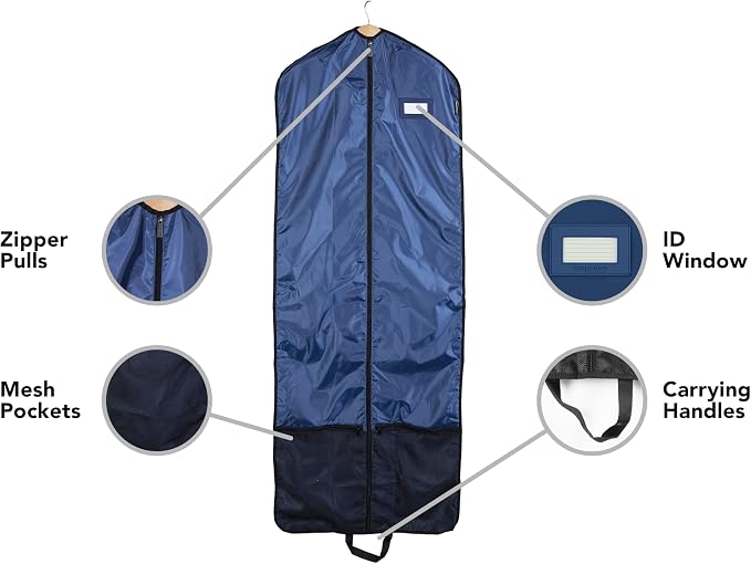 Covermates Deluxe Garment Bag Set for Closet Storage & Travel – Heavy Duty Hanging Suit & Dress Bags with ID Window, Accessory Pockets & Carrying Handles – Premium Wardrobe Protection, Blue - Image 5