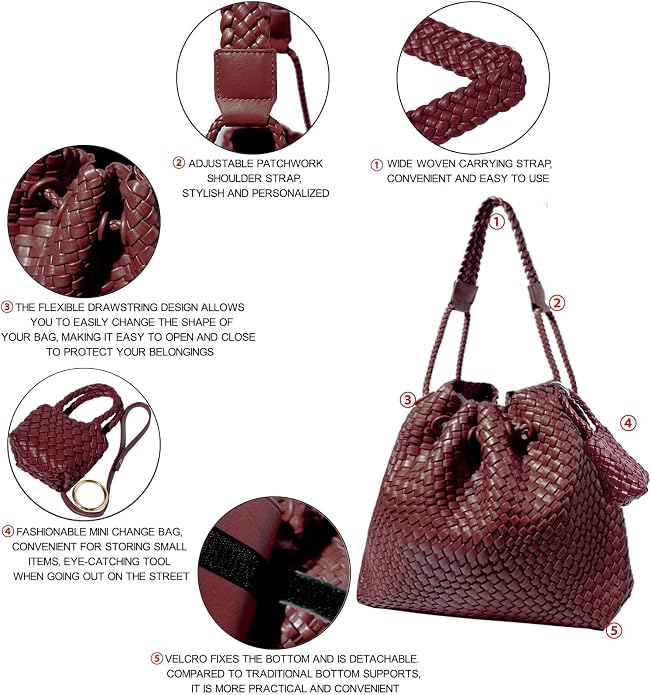 JINMANXUE Woven Purse for Women, Beach Hobo Shoulder Bag, Top-handle Tote Handbag, Shopper Underarm Satchel for Work Travel | Spacious Lightweight - Image 5