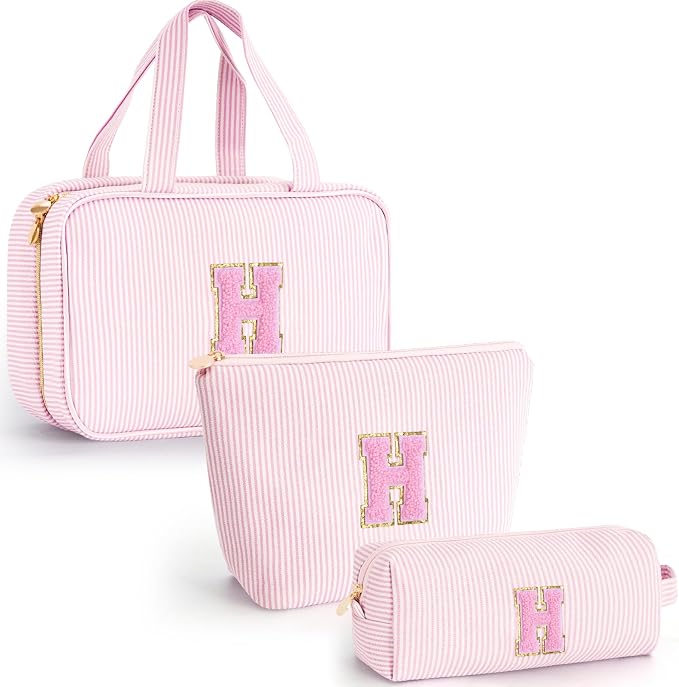 Gifts for Teen Girls Women - Travel Hanging Toiletry Bag & Makeup Bag - Personalized Initial Cosmetic Bag | Birthday Gift for Girl Trendy Stuff - Pink H by Unknown