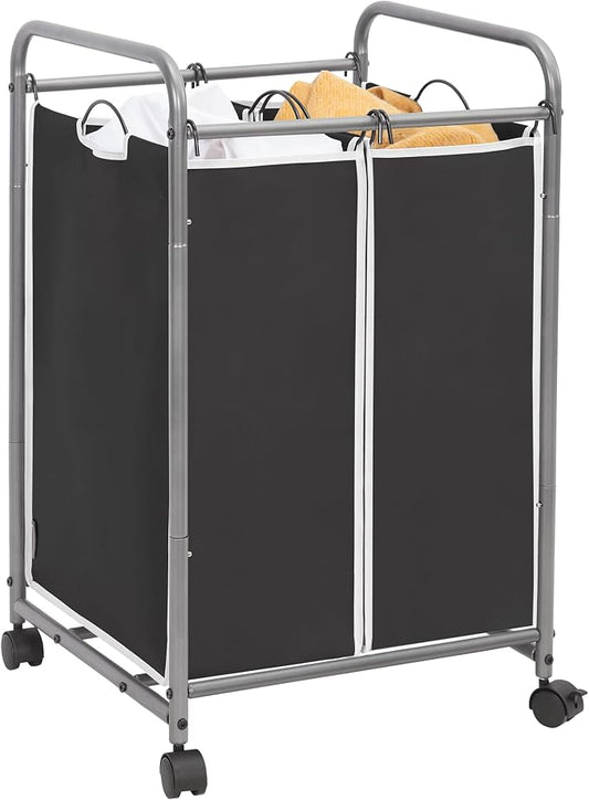 STORAGE MANIAC Laundry Sorter 2 Section, 90L (23.7Gal) Laundry Hamper with Wheels, Clothes Basket Separator Sorter, 2 Bag Cart and Removable Bags for Closet, Dorm, Collage, Black by STORAGEMANIAC