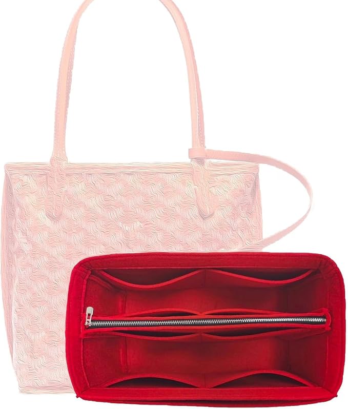 Divitize Premium Purse Organizer compatible with Anjou Mini/PM/GM Bag Insert — with Silver Zip Perfect Fit, Durable Quality Felt, Full Coverage No Bulking, +24 Shades (Scarlet, For Anjou GM) by Divitize